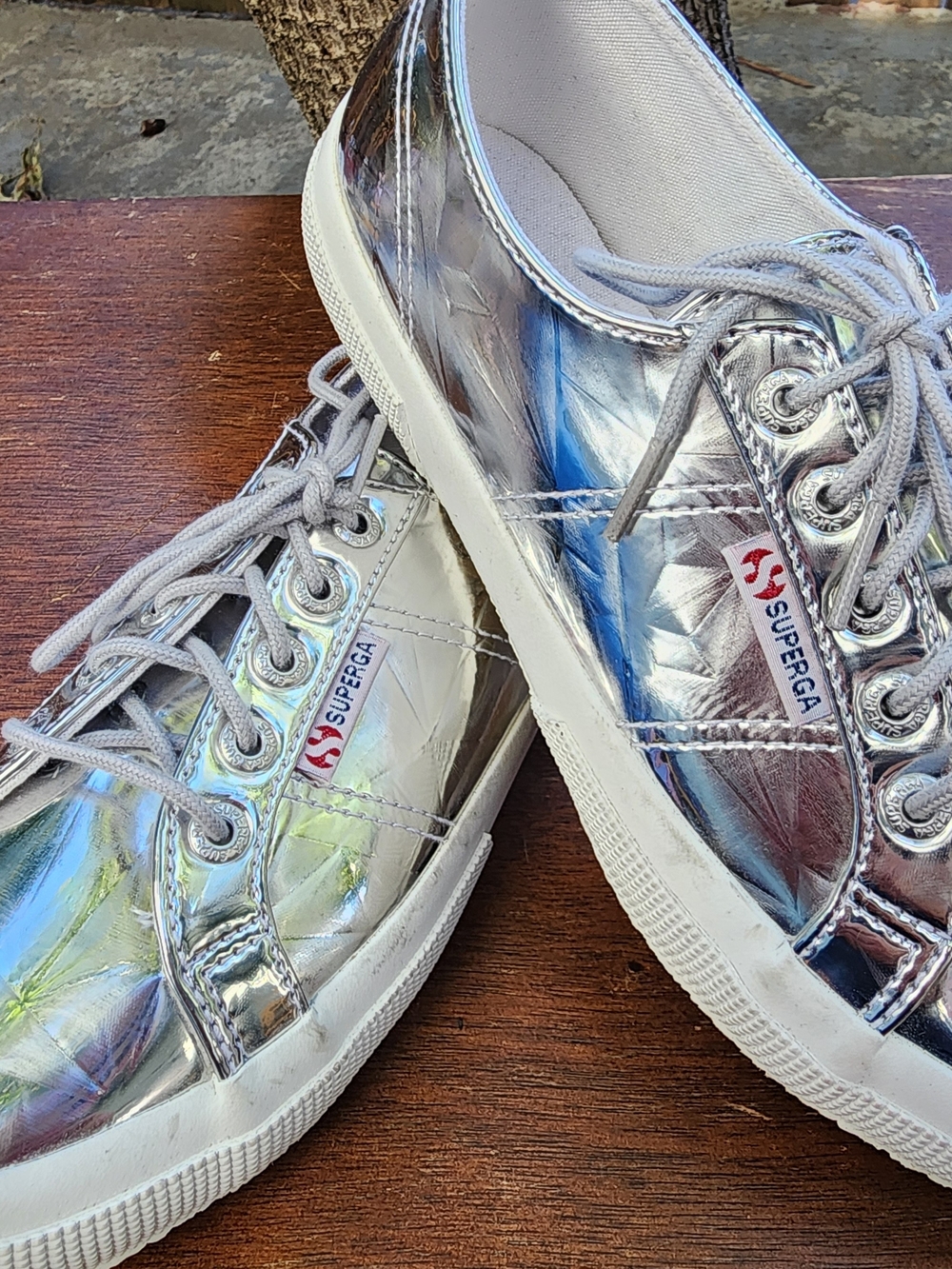 SUPERGA Metallic Silver Lace Up Fashion Sneakers 2750 Cotu Size 38 US W 7.5 M 6